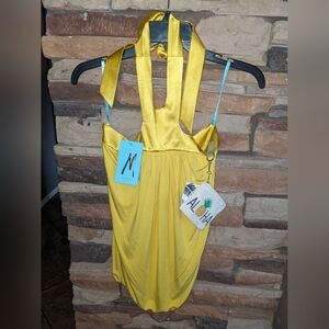 Marciano Yellow Satin Halter Tank Top With FREE Aloha 🌺 Coin Bag All NWT!